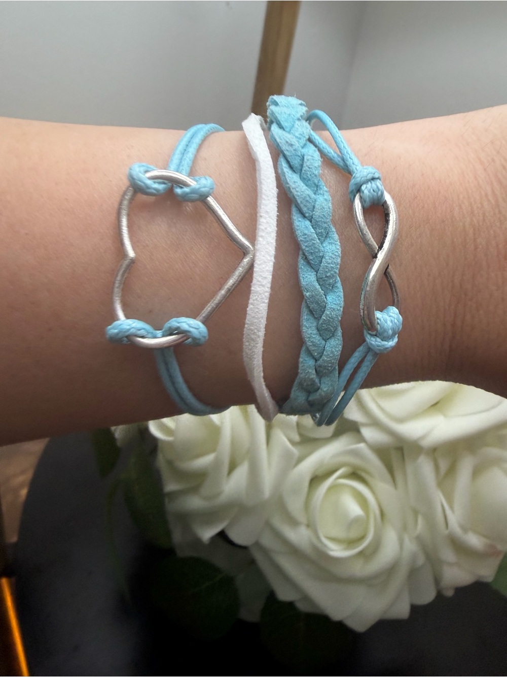 Layered Aqua and White Cord Bracelet Set